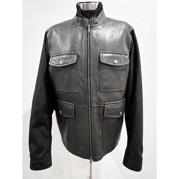 Banana Republic Leather Moto Jacket Coat Green Men Size Large - Picture 1 of 14